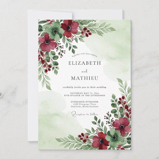 Convites Casamento de Inverno Cativante em Verde Sage (Frente)