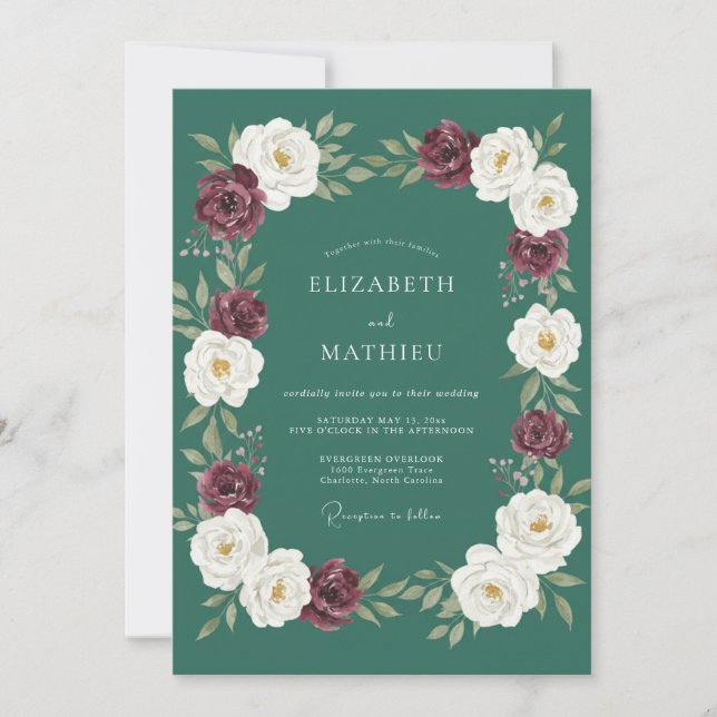 Convites Casamento de Inverno Chic em Verde Turquesa (Frente)