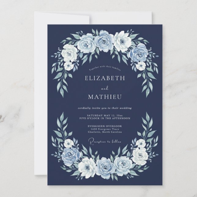 Convites Casamento de Inverno Clássico Azul Marinho (Frente)