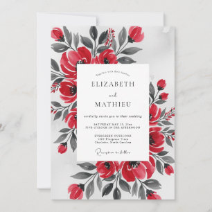 Convites Casamento de Inverno com Aquarela Artística Vermel
