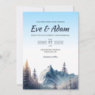 Convites Casamento de Inverno com Aquarela de Montanha Alpi