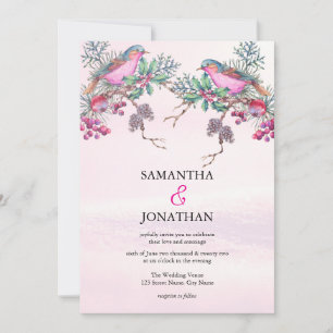 Convites Casamento de Inverno com Aquarela de Pinhas, Pássa
