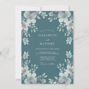 Convites Casamento de Inverno com Aquarela Verde-água Luxur