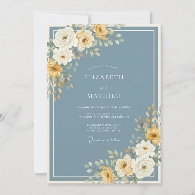 Convites Casamento de Inverno com Azul Empoeirado Gelado (Frente)