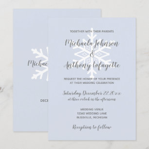 Convites Casamento de Inverno com Floco de Neve Azul Desbot