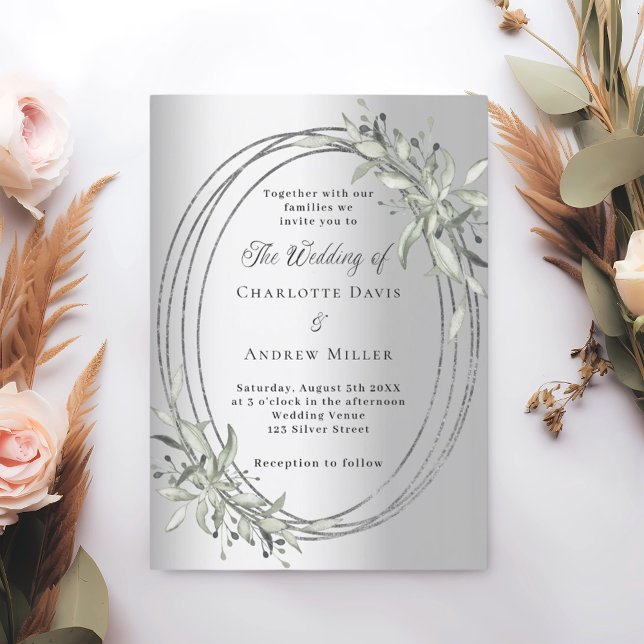 Convites Casamento de inverno com folhagem prateada (Criador carregado)
