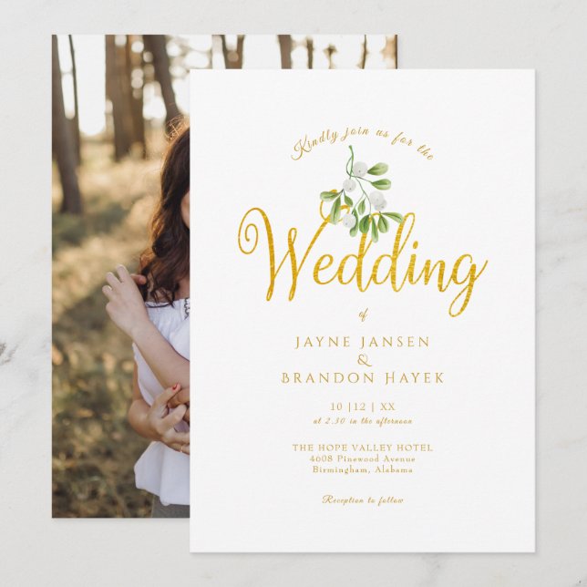 Convites Casamento de Inverno com Foto de Visgo em Grafia D (Frente/Verso)