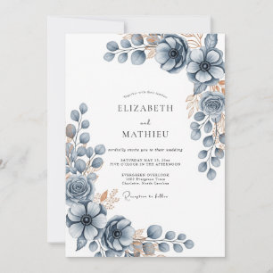 Convites Casamento de Inverno com Geada Azul Ardesia