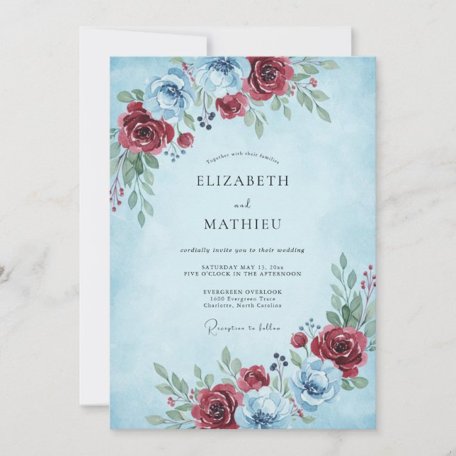 Convites Casamento de Inverno com Geada Azul Claro (Frente)