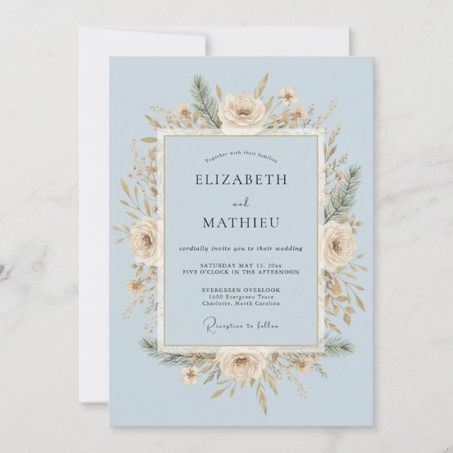 Convites Casamento de Inverno com Geada Azul Gelo (Frente)