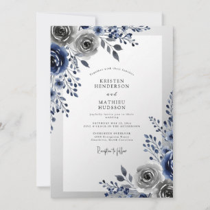 Convites Casamento de Inverno com Geada Azul-Marinho