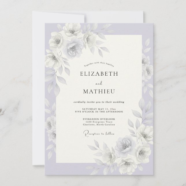 Convites Casamento de Inverno com Lavanda Gelada (Frente)