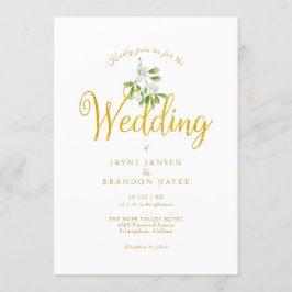 Convites Casamento de Inverno com Letra Dourada Elegante e 