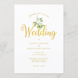 Convites Casamento de Inverno com Letra Dourada Elegante e
