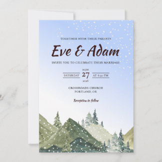 Convites Casamento de Inverno com Montanha Alpina Estrelada