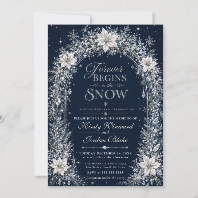 Convites Casamento de Inverno com Neve (Frente)