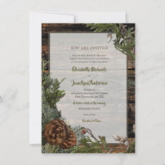 Convites Casamento de Inverno com Pinheiro Rústico