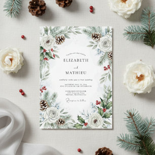 Convites Casamento de Inverno com Pinheiro Verde e Pinhas