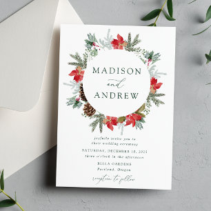 Convites Casamento de Inverno com Poinsettias em Aquarela E