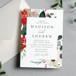 Convites Casamento de Inverno com Poinsettias em Aquarela E