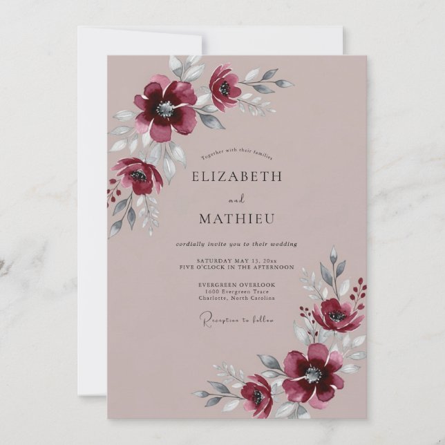 Convites Casamento de Inverno com Tons de Malva Polido (Frente)