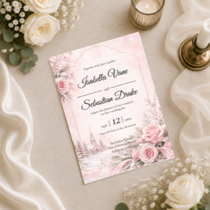 Convites Casamento de Inverno com Toque Romântico de Rosa