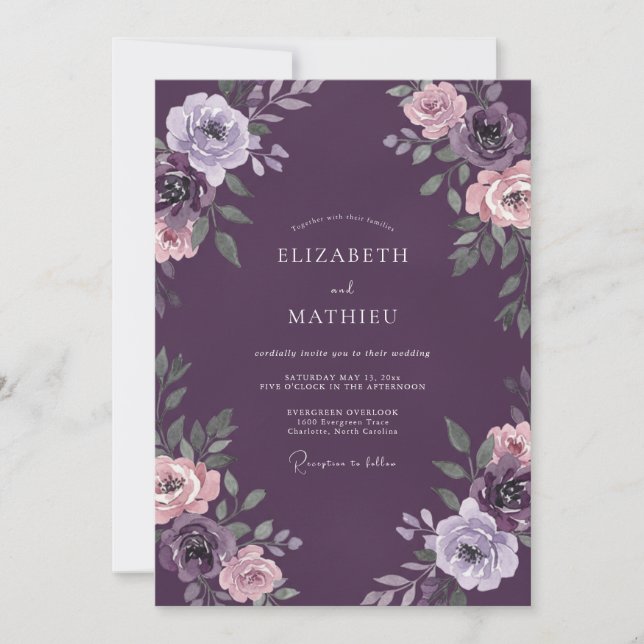 Convites Casamento de Inverno com Veludo de Ameixa (Frente)