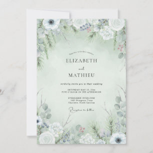 Convites Casamento de Inverno com Verde Salvia Geado