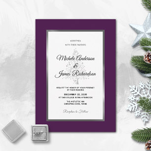 Convites Casamento de Inverno de Luxo Roxo Prata