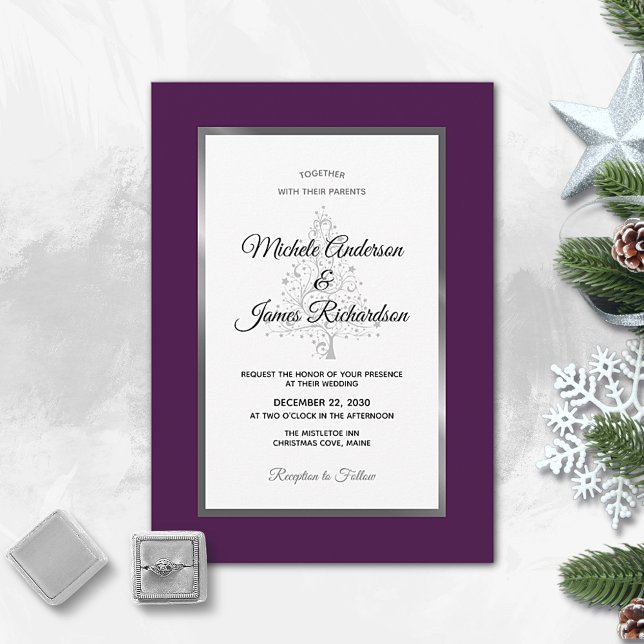 Convites Casamento de Inverno de Luxo Roxo Prata (Criador carregado)