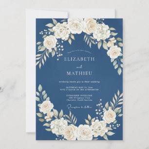 Convites Casamento de Inverno Distinto em Azul Poeirento
