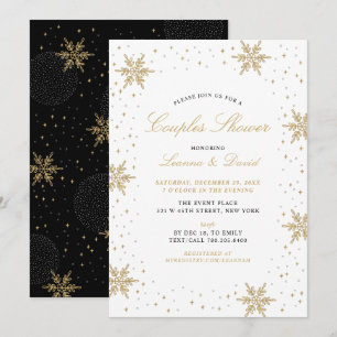 Convites Casamento de Inverno Dourado e Preto Chuva de Neve