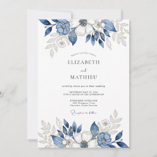 Convites Casamento de Inverno Elegante Azul Naval
