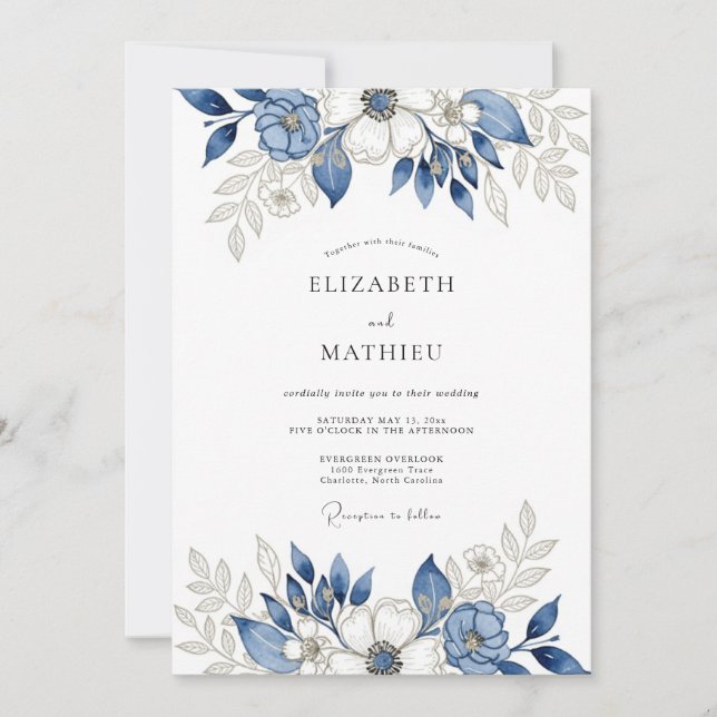 Convites Casamento de Inverno Elegante Azul Naval (Frente)