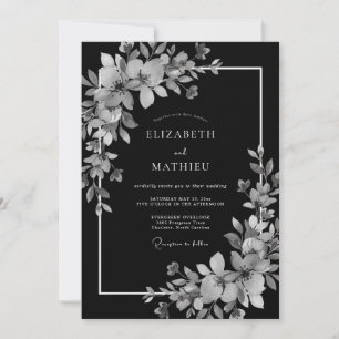 Convites Casamento de Inverno Elegante Cinza Carvão