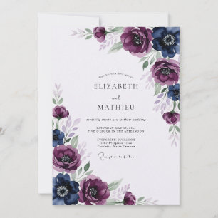 Convites Casamento de Inverno Elegante com Ameixa Índigo