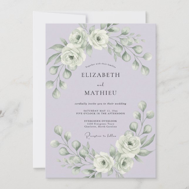 Convites Casamento de Inverno Elegante com Lavanda (Frente)