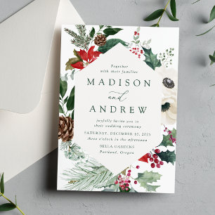 Convites Casamento de Inverno Elegante com Poinsettias em A