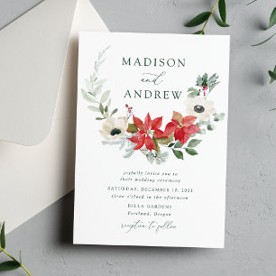Convites Casamento de Inverno Elegante com Poinsettias em A