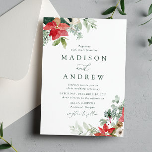Convites Casamento de Inverno Elegante com Poinsettias em A