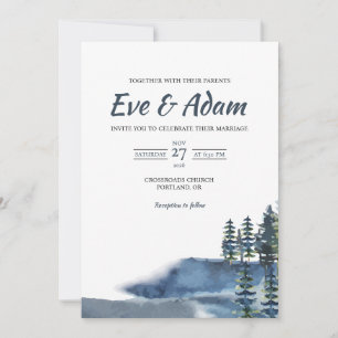 Convites Casamento de Inverno em Aquarela Blue Coast Pine R