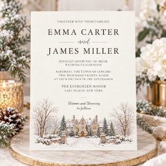 Convites Casamento de Inverno em Aquarela da Mansão Nevada