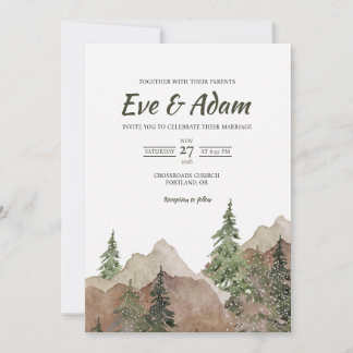 Convites Casamento de Inverno em Aquarela Rústica Alpina