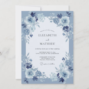 Convites Casamento de Inverno Encantador em Azul Desbotado