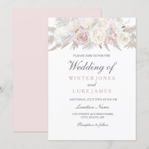 Convites Casamento de Inverno Encantador em Marfim e Rosa