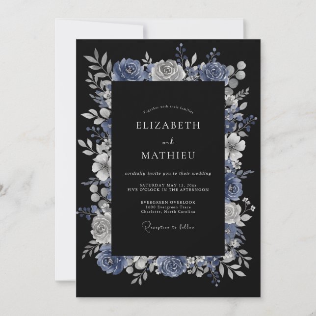 Convites Casamento de Inverno Enigmático em Azul Desbotado (Frente)