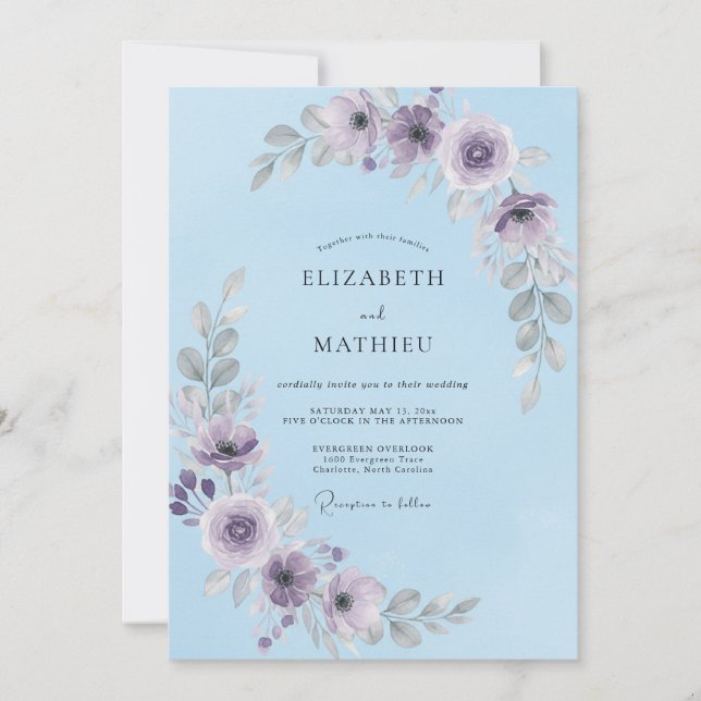 Convites Casamento de Inverno Esplêndido Azul Céu (Frente)