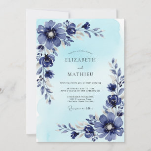 Convites Casamento de Inverno Esplêndido em Azul Aço
