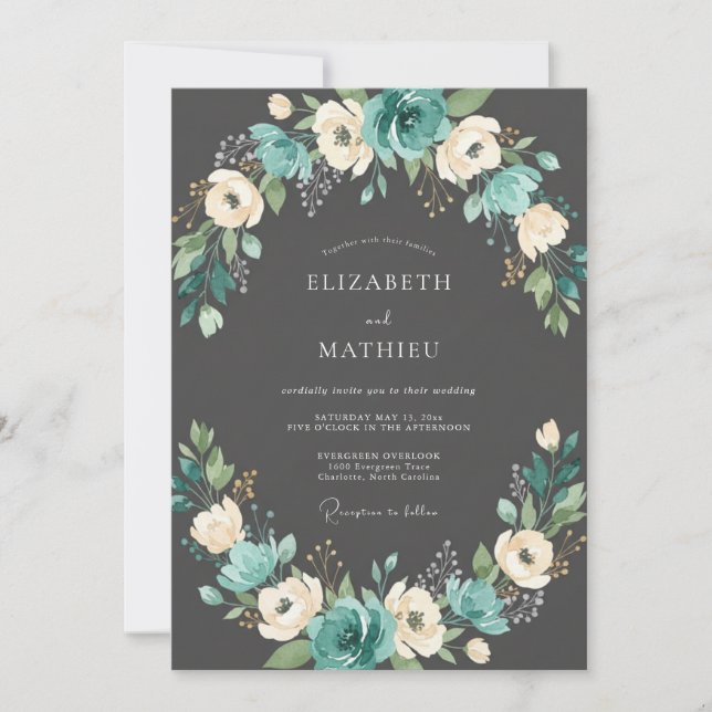 Convites Casamento de Inverno Etéreo Azul Aqua (Frente)