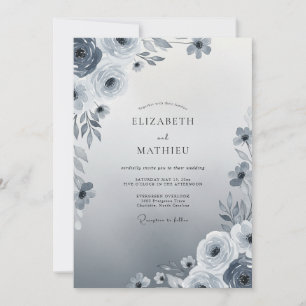 Convites Casamento de Inverno Etéreo Azul Ardósia